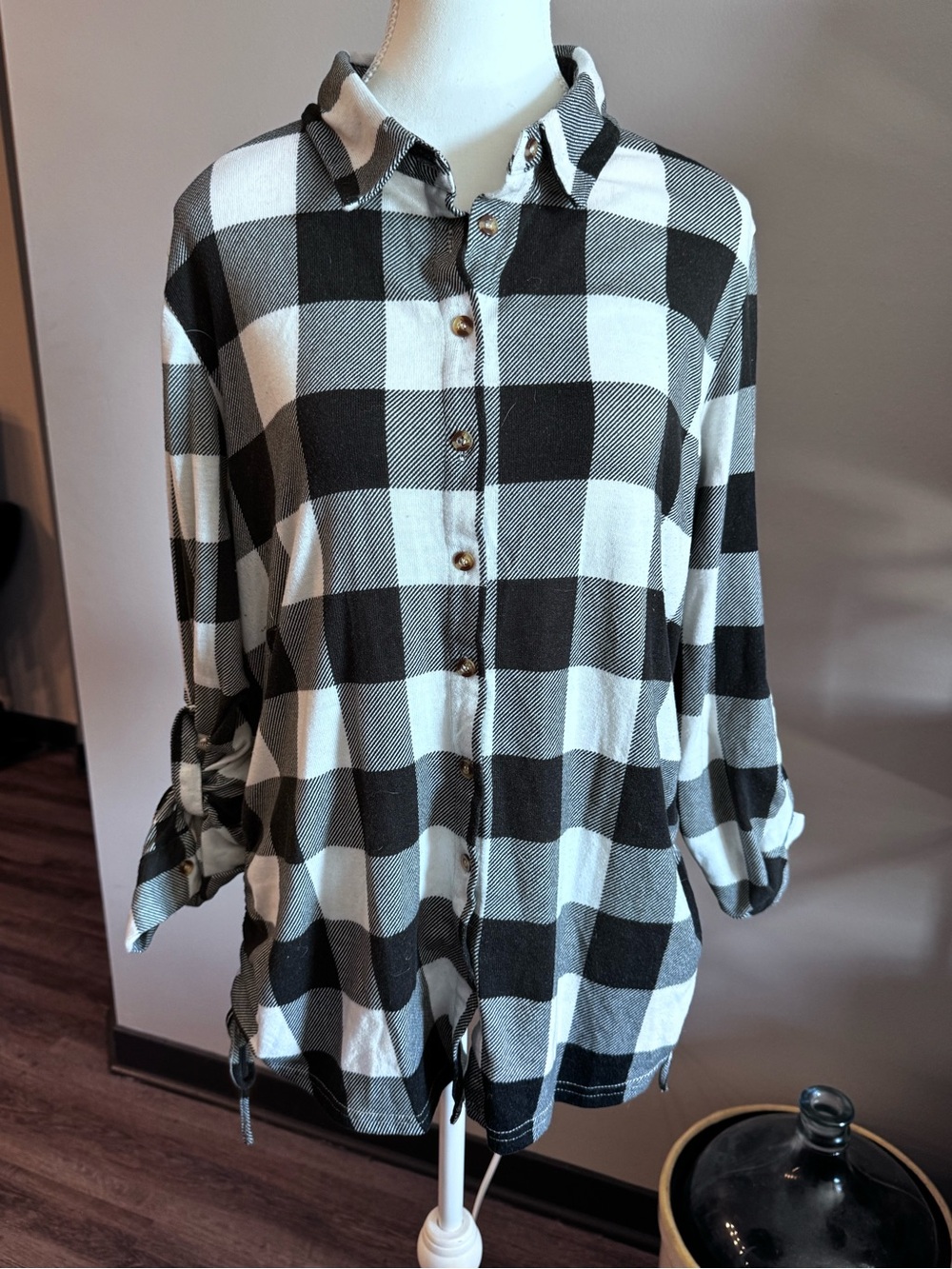 Robert Louis Black and White Buffalo Check Button-Down Shirt